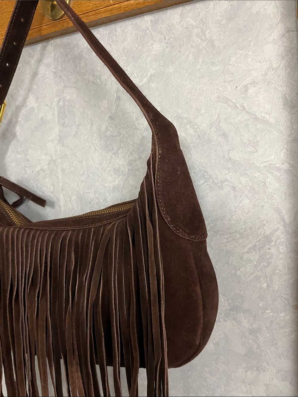 Haute Hippie Chocolate Brown Suede Fringe Short Shoulder Hobo Bag - Picture 8 of 12